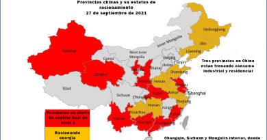 Mapa de racionamiento de energía en China