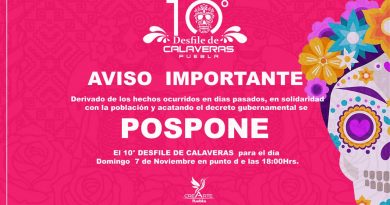 Se pospone a domingo 7 de noviembre "Magno desfile de Calaveras Puebla 2021" en solidaridad con días de luto estatal